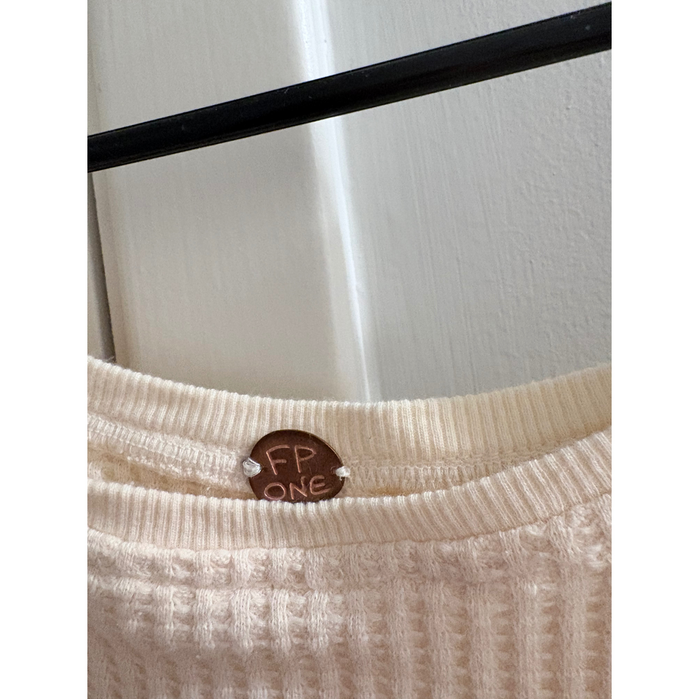 FP One Cream Waffle Knit Tie Front Top - Picture 2 of 3